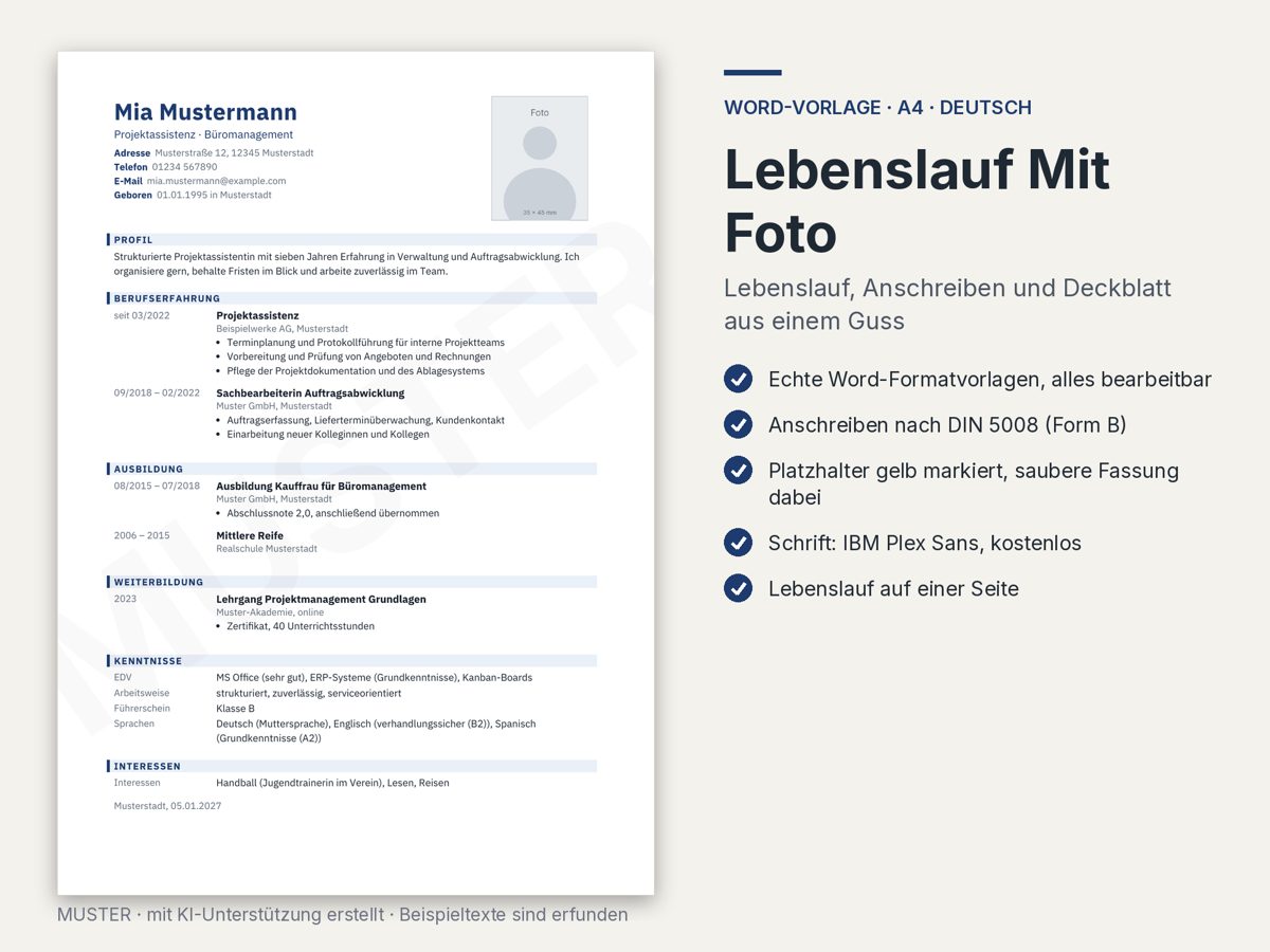 Vorschau Lebenslauf mit Foto, Bild 1