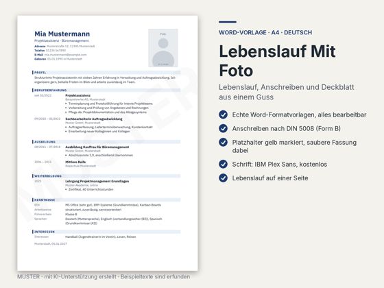 Vorschau Lebenslauf mit Foto