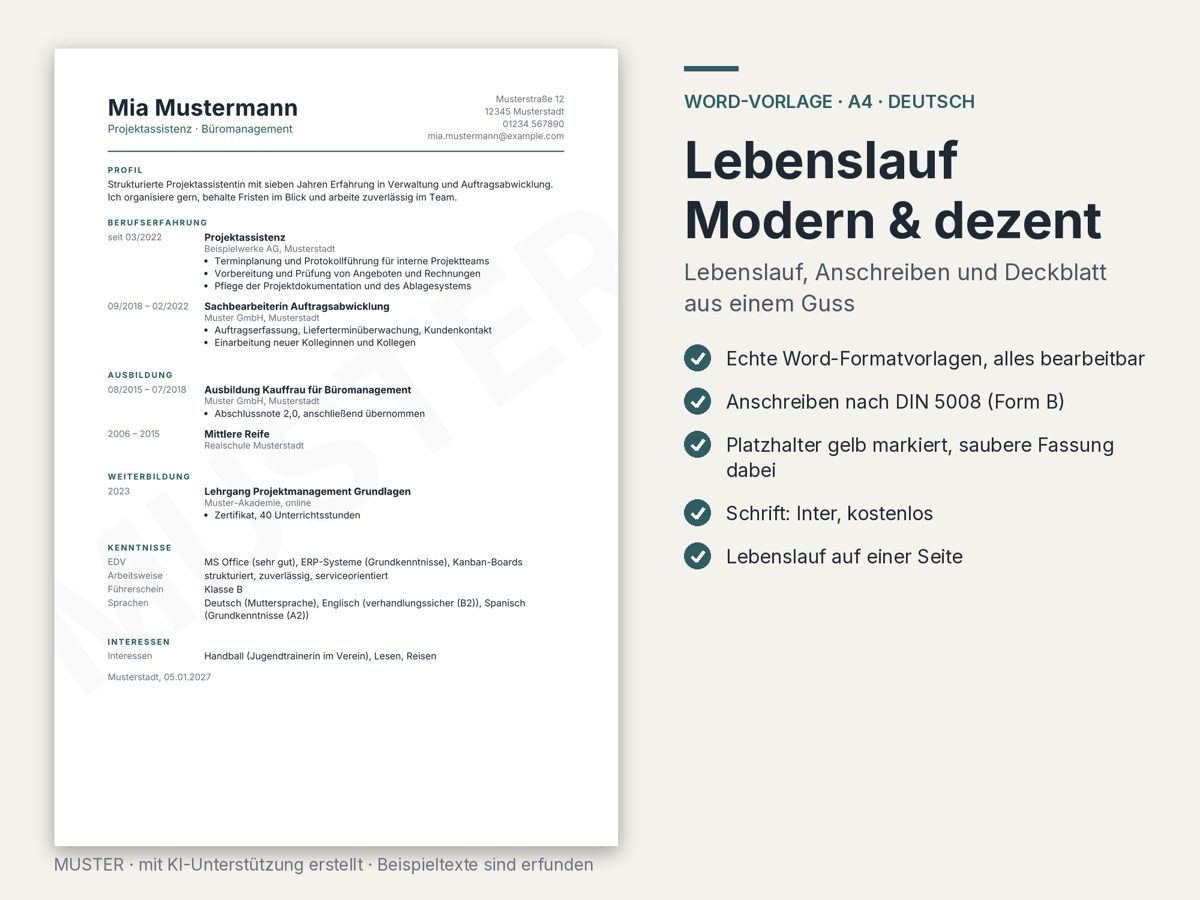 Vorschau Lebenslauf modern & dezent, Bild 1