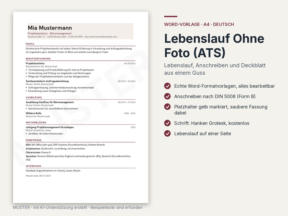 Vorschau Lebenslauf ohne Foto (ATS), Bild 1