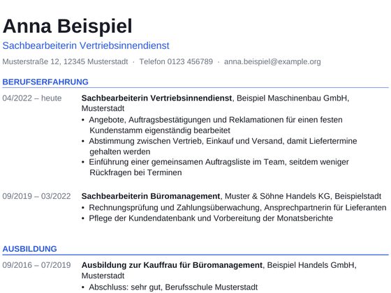 Vorschau Lebenslauf Muster (Word)